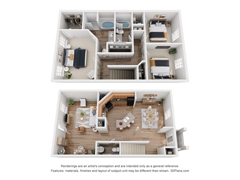 Floor plan for 3 beds, 2.5 baths, 1447 sqft